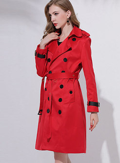 Red Double-breasted Trench Coat With Belt