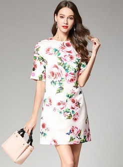 Casual All Over Digital Print Dress With Button Decoration