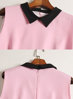 Pink Contrast-collar Gathered Waist Skater Dress