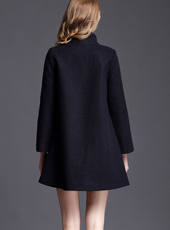 Mock Neck Double-breasted Wool Blend Peacoat