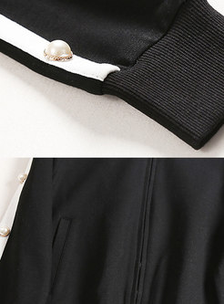 Trendy Black Zipper-front Coat & Beaded Wrap Slit Skirt