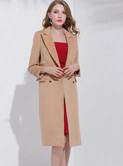 Camel Notched Cashmere Long Peacoat 