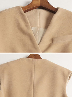 Autumn Camel V-neck Sleeveless Wool Slim Vest 