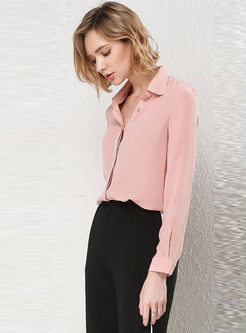 Solid Color Single-breasted Lapel Blouse