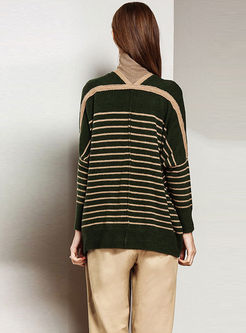 Striped Single-breasted V-neck Loose Sweater