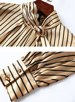 Fashion Striped Bowknot Splicing Slim Bodycon Dress