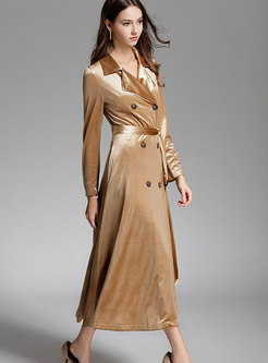 Chic Lapel Double-breasted Slim Long Trench Coat