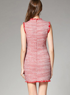 Pink Sleeveless Textured Sheath Dress With Rough Selvedge