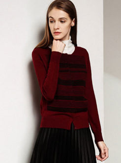 Striped Single-breasted O-neck Zip-up Sweater