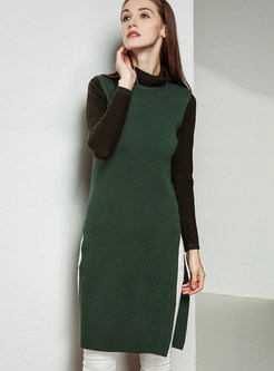 Fashion O-neck Sleeveless Slit Slim Knitted Dress