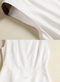 Chic White Sleeveless Asymmetric Wrap Back Sheath Dress