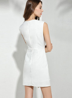 Chic White Sleeveless Asymmetric Wrap Back Sheath Dress