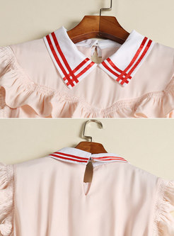 Pink Contrast-Collar Sleeveless Ruffled Big Hem Maxi Dress