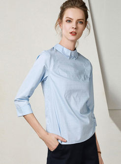 Trendy Pure Color Turn Down Collar All Match Blouse