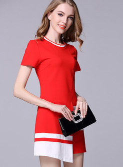 Color Block Patchwork Asymmetric Mini Knitted Dress