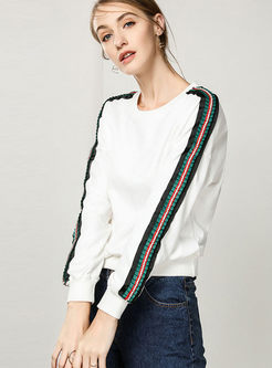 Casual Striped Splicing O-neck Sweatshirt