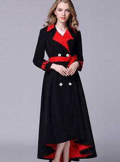 Color Block Double-breasted Asymmetric Wool Peacoat