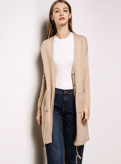 V-neck Zip-up Long Sleeve Sweater Coat