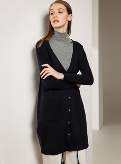 Solid Color Slim Tied Zip-up Knitted Coat