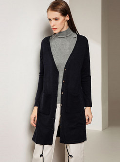 Solid Color Slim Tied Zip-up Knitted Coat
