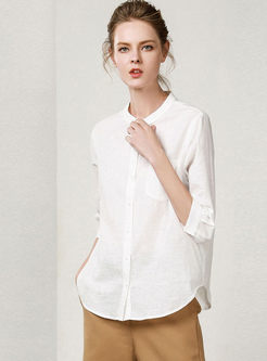 Pure Color Single-breasted Stand Collar Blouse