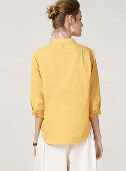 Pure Color Single-breasted Stand Collar Blouse