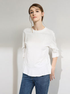 White Casual O-neck Half Sleeve T-shirt