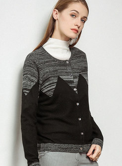 Trendy Black Color-block O-neck Sweater Coat