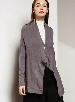 Stylish Grey Batwing Sleeve Irregular Sweater Cardigan