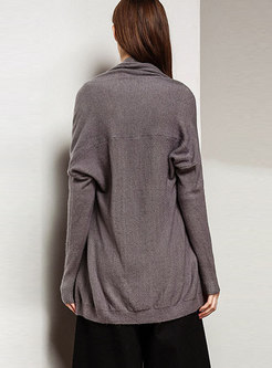 Stylish Grey Batwing Sleeve Irregular Sweater Cardigan