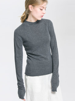 Mock Neck Slim Knitted Sweater