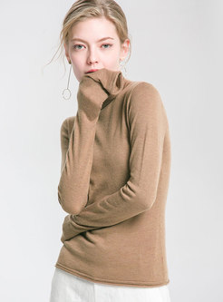 Mock Neck Slim Knitted Sweater