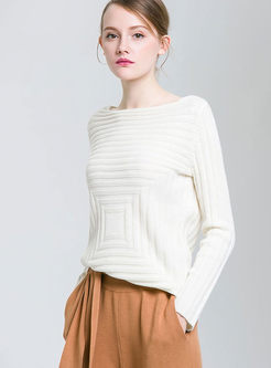 Pure Color Striped Off The Shoulder Knitted Sweater