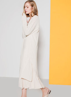 Casual Loose Knitted Sunscreen Coat With Side-Slit
