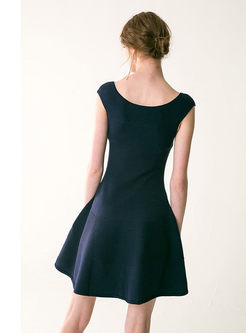 Solid Color Sleeveless Slash Neck Slim Knitted Dress