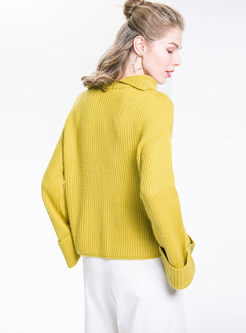 Solid Color High Neck Flare Sleeve Loose Sweater