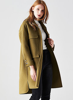 Fashionable Light Green Turn-down Collar Wool Coat 