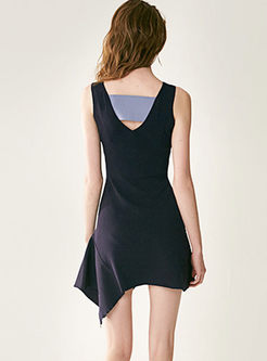 Stylish Sleeveless Asymmetric Knitted Mini Dress