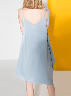 Pure Color V-neck Asymmetric Slip Dress