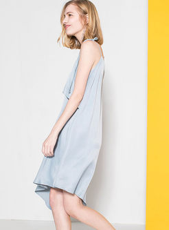 Pure Color V-neck Asymmetric Slip Dress