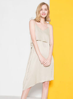 Solid Color V-neck Asymmetric Slip Dress