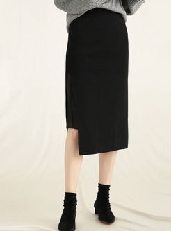 Black Splicing Asymmetric Sheath Skirt