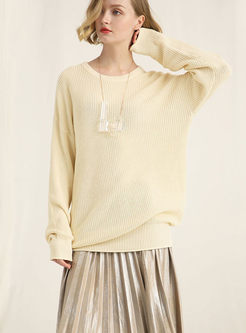 Casual Solid Color O-neck Pullover Sweater