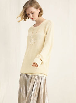 Casual Solid Color O-neck Pullover Sweater