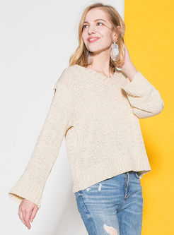 Pure Color Hollow Out V-neck Loose Sweater