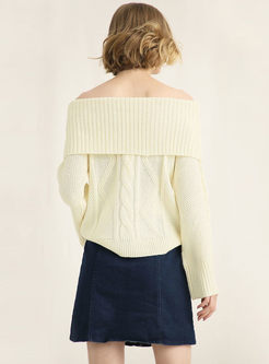 Chic Solid Color Slash Neck Sweater