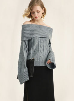 Pure Color Off The Shoulder Knitted Sweater