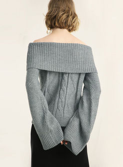 Pure Color Off The Shoulder Knitted Sweater