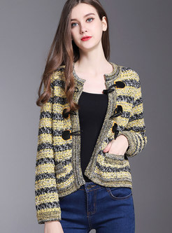 Fashion Yellow Striped Long Sleeve Cardigan Coat
