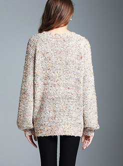 Casual Multicolor Round Neck Loose Knitted Sweater 